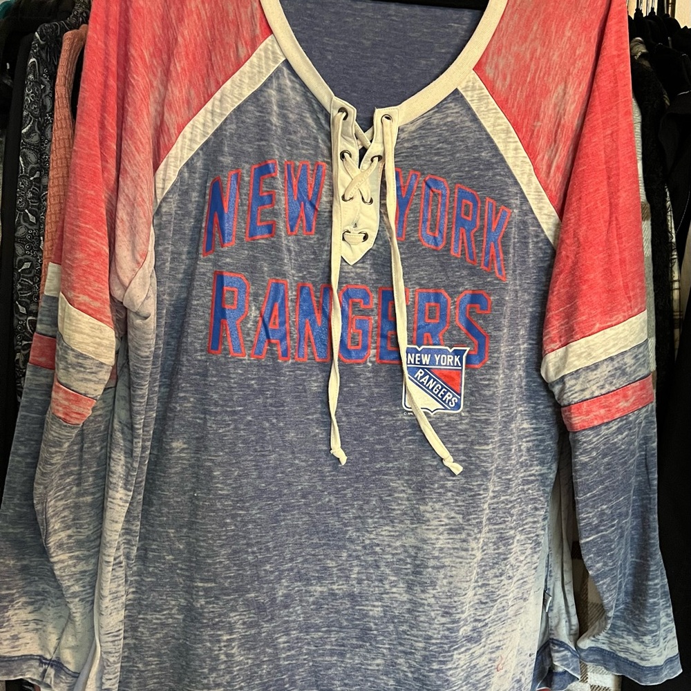 Touch by Alyssa Milano Women’s Long Sleeve New York Rangers Shirt - Red and Blue